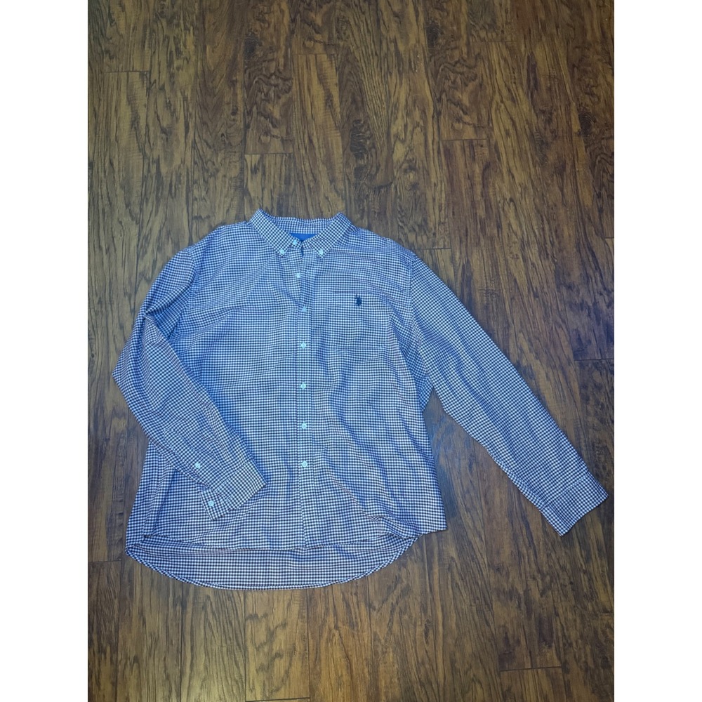 US Polo Assn Mens 3XL Gingham Button Down Shirt Burgundy White Long Sleeve